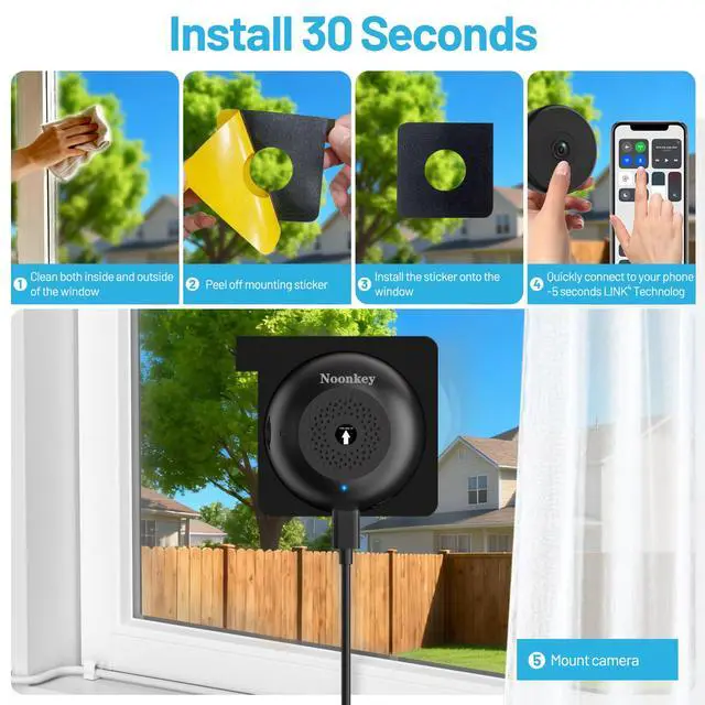 Alt view image 2 of 7 - No Drill Window Camera for Home Security - 5GHz/2.4GHz WiFi Anti-Glare Indoor Security Camera, Starlight Color Night Vision, 24/7 Recording,Human Detection Real-Time Alarm, 2-Way Audio,Alexa