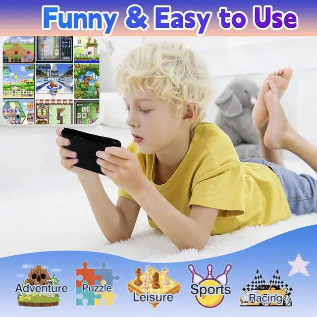 Alt view image 3 of 6 - Handheld Game Console for Kids 3.5" IPS Large Screen Rechargeable,Preloaded 216 Video Games ,Arcade Electronic Toy Birthday Xmas Present for GirlsBlueRed