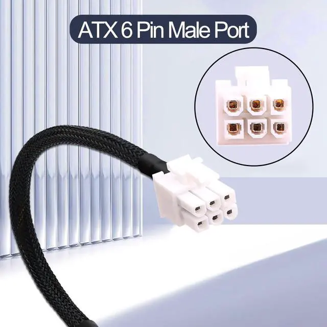 Alt view image 2 of 7 - Desktop ATX Power Supply Adapter Cable,24-Pin to 6-Pin Square Connector,30CM Braided 18AWG,Compatible with Inspiron/Optiplex/VOSTRO