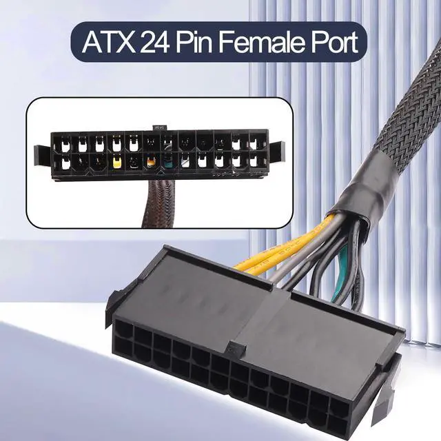 Alt view image 3 of 7 - Desktop ATX Power Supply Adapter Cable,24-Pin to 6-Pin Square Connector,30CM Braided 18AWG,Compatible with Inspiron/Optiplex/VOSTRO