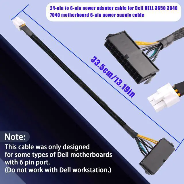 Alt view image 4 of 7 - Desktop ATX Power Supply Adapter Cable,24-Pin to 6-Pin Square Connector,30CM Braided 18AWG,Compatible with Inspiron/Optiplex/VOSTRO