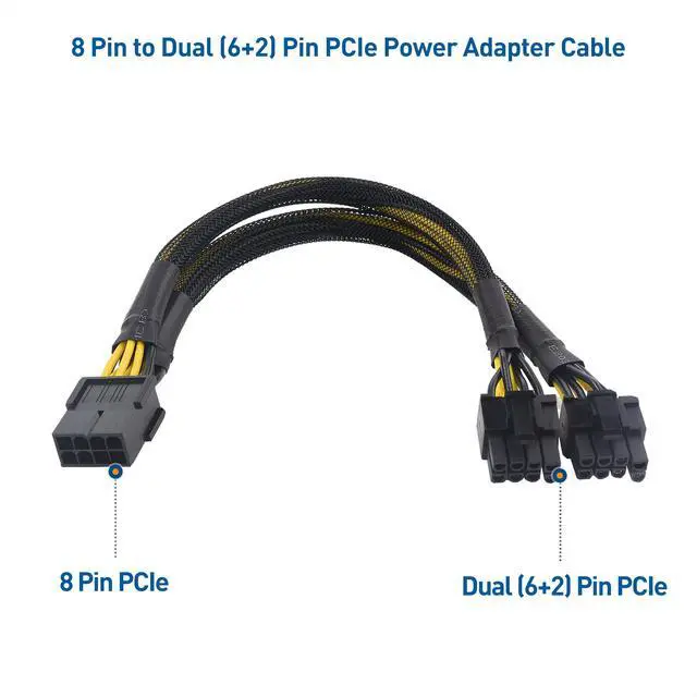 Alt view image 2 of 7 - 2-Pack PCIe 8 Pin to Dual 8 Pin (6+2) Female to Male PCIe Power Adapter for GPUs - 9 Inches