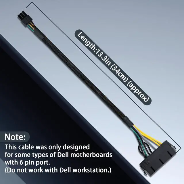 Alt view image 4 of 7 - 24 Pin to 6 Pin ATX PSU Power Adapter Cable for Dell Motherboard with 6 Pin Port 13.3-inch(34cm)