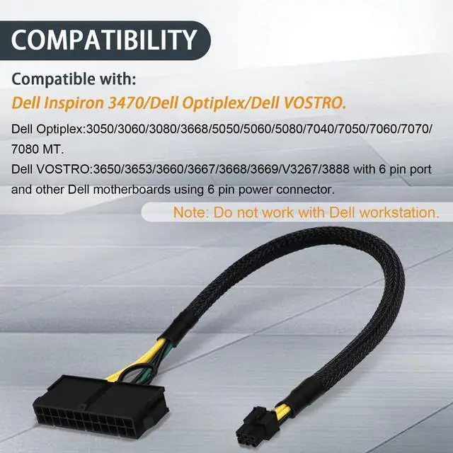 Alt view image 5 of 7 - 24 Pin to 6 Pin ATX PSU Power Adapter Cable for Dell Motherboard with 6 Pin Port 13.3-inch(34cm)