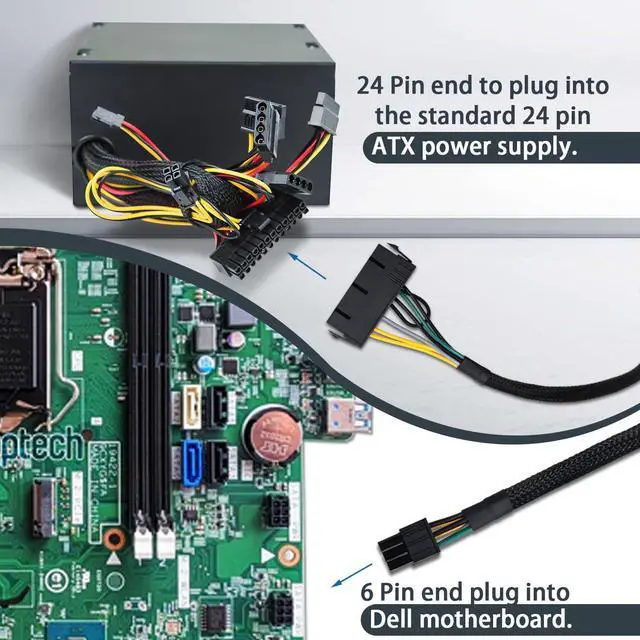 Alt view image 6 of 7 - 24 Pin to 6 Pin ATX PSU Power Adapter Cable for Dell Motherboard with 6 Pin Port 13.3-inch(34cm)