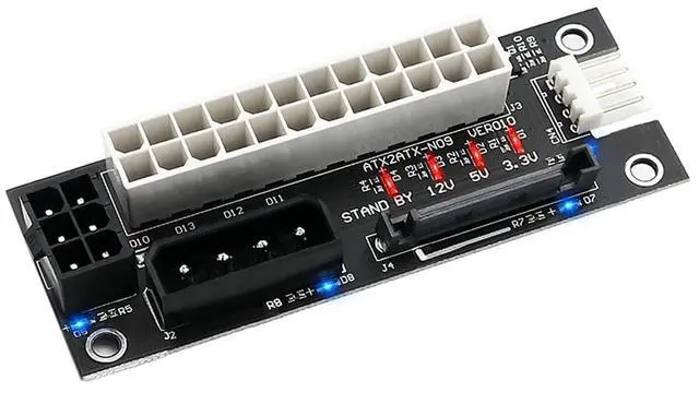 Main image of Multiple 4 in 1 Power Supply Adapter Sync Start Card Dual PSU Connector Jumper Connector Molex 4Pin/SATA/ATX 6Pin/4Pin Dual PSU Adapter with Power LED