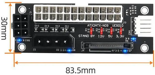 Alt view image 2 of 4 - Multiple 4 in 1 Power Supply Adapter Sync Start Card Dual PSU Connector Jumper Connector Molex 4Pin/SATA/ATX 6Pin/4Pin Dual PSU Adapter with Power LED