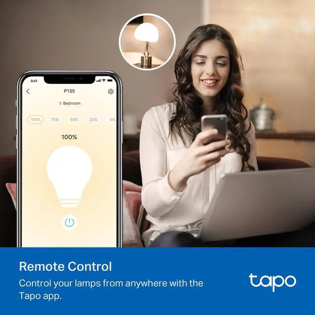 Alt view image 5 of 7 - Smart Dimmer Plug KIT, Matter Compatible, Wireless Dimmer Button, Dual Outlets, Max Power 300W, Works w/Apple Home, Alexa & Google Home, ETL Certified, 2.4G Wi-Fi, White (Tapo P135 KIT)