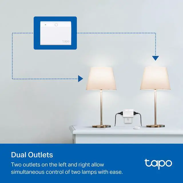 Alt view image 6 of 7 - Smart Dimmer Plug KIT, Matter Compatible, Wireless Dimmer Button, Dual Outlets, Max Power 300W, Works w/Apple Home, Alexa & Google Home, ETL Certified, 2.4G Wi-Fi, White (Tapo P135 KIT)