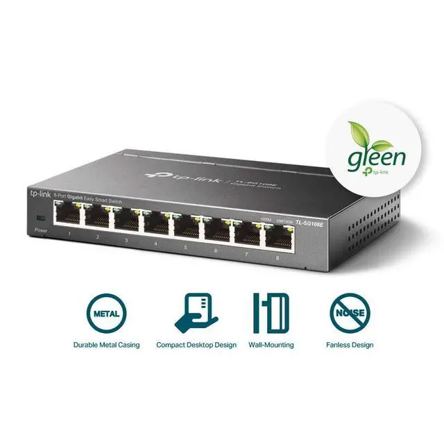 Alt view image 4 of 7 - 8 Port Gigabit Switch | Easy Smart Managed | Plug & Play | Desktop/Wall-Mount | Sturdy Metal w/ Shielded Ports | Support QoS, Vlan, IGMP and LAG (TL-SG108E)