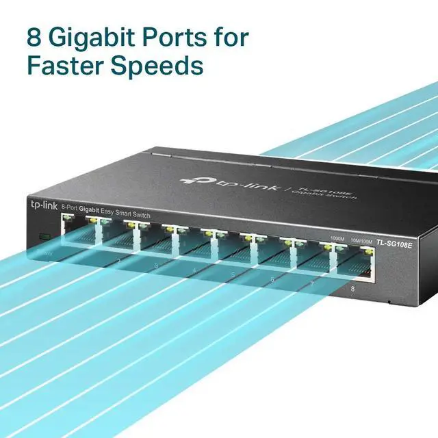 Alt view image 3 of 7 - 8 Port Gigabit Switch | Easy Smart Managed | Plug & Play | Desktop/Wall-Mount | Sturdy Metal w/ Shielded Ports | Support QoS, Vlan, IGMP and LAG (TL-SG108E)