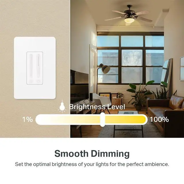 Alt view image 3 of 7 - Ceiling Fan Control & Dimmer Switch | Adjustable 4-Speed Fan & Brightness Control | Works w/Apple HomeKit, Alexa & Google Home | 2.4G Wi-Fi Only, Single Pole, Neutral Wire Required | KS240