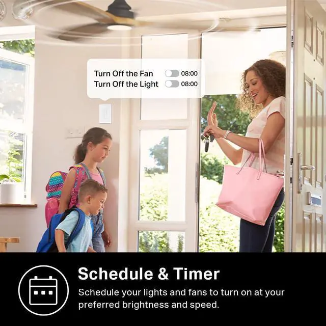 Alt view image 5 of 7 - Ceiling Fan Control & Dimmer Switch | Adjustable 4-Speed Fan & Brightness Control | Works w/Apple HomeKit, Alexa & Google Home | 2.4G Wi-Fi Only, Single Pole, Neutral Wire Required | KS240