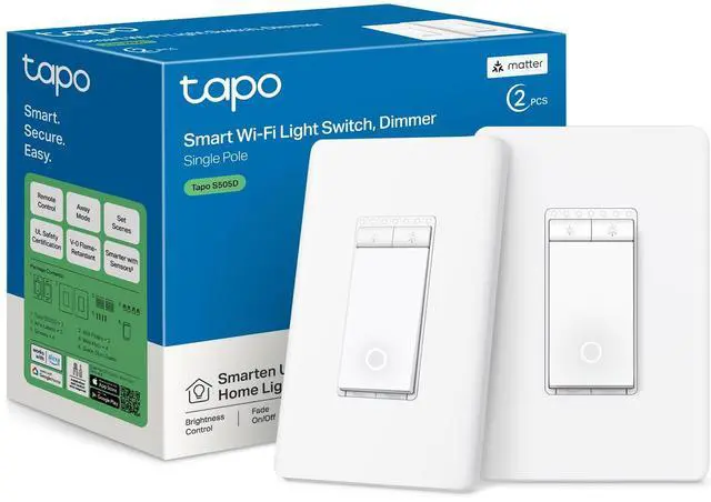 Main image of Matter Smart Dimmer Switch: Voice Control w/Siri, Alexa & Google Assistant, UL Certified, Timer & Schedule, Easy Guided Install, Neutral Wire Required, Single Pole, Tapo S505D(2-Pack)