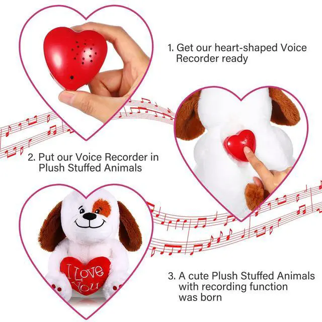 Alt view image 3 of 6 - 4 Pack 60 Seconds Voice Recorder for Stuffed Animal Heart Red Push Button Heart Shaped Sound Recorder Recordable Device for Toy Plush Bear Doll Voice Message Recording