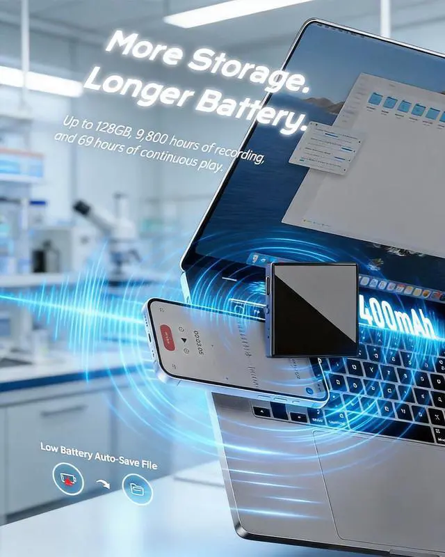 Alt view image 5 of 7 - Mini Square Magnetic Voice Recorder 128GB Portable Voice Activated Audio Recorder with Noise Reduction, 9000 Hours Storage, 90 Day Standby, Compatible with Android & iOS