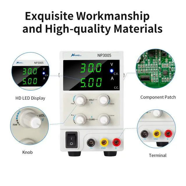 Alt view image 5 of 7 - 30V 5A DC Bench Power Supply Variable 3-Digital LED Display, Switching Lab Power Supply with Free Alligator Clip US Power Cord