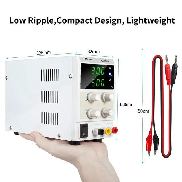 Alt view image 7 of 7 - 30V 5A DC Bench Power Supply Variable 3-Digital LED Display, Switching Lab Power Supply with Free Alligator Clip US Power Cord