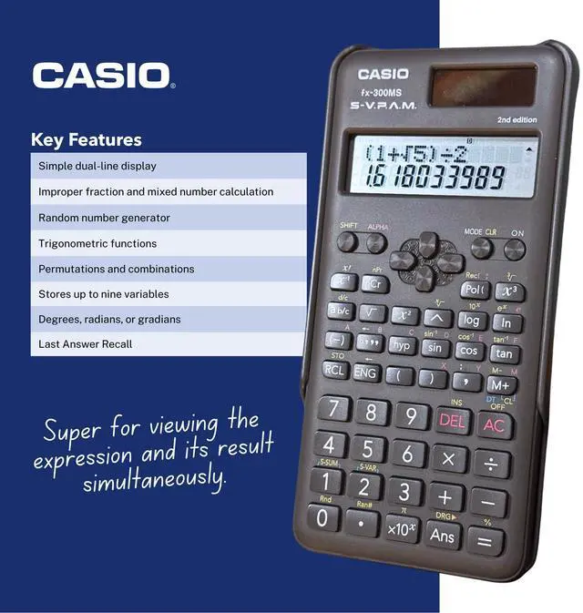 Alt view image 4 of 6 - fx-300MS Plus 2nd Edition Standard Scientific Calculator with 2-Line Display | 10-Digit LCD, Trig, Stats, Fractions | Ideal for High School Algebra, Trigonometry & Test Prep