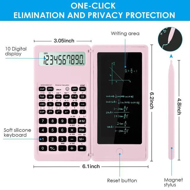 Alt view image 3 of 7 - Scientific Calculators for Students, 10-Digit Large Screen, Math Calculator with Notepad, Classroom Must Haves for Middle High School Supplies & College Pink