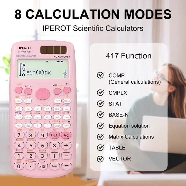 Alt view image 6 of 7 - Scientific Calculators, Pink Scientific Calculator 417 Function, Desktop Math Solar Calculators School Supplies Suitable for High School and College Students Algebra and Other Math Textbooks