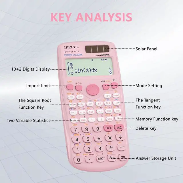 Alt view image 4 of 7 - Scientific Calculators, Pink Math Calculator with 417 Function, Solar Battery Power and 4-Line Display, School Supplies for Middle High College Students Teachers (Pink 991ES Plus)
