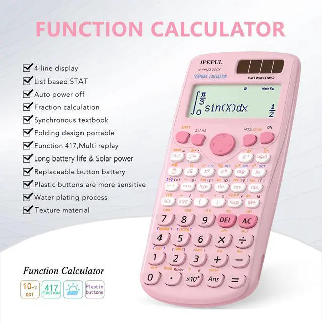Alt view image 5 of 7 - Scientific Calculators, Pink Math Calculator with 417 Function, Solar Battery Power and 4-Line Display, School Supplies for Middle High College Students Teachers (Pink 991ES Plus)