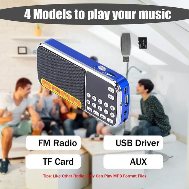 Alt view image 3 of 6 - Radios Portable AM with MP3 Speaker, Portable Radio Support TF Card/USB,Rechargeable Battery Powered FM Radio,Mini Radio with Best Reception (Blue)