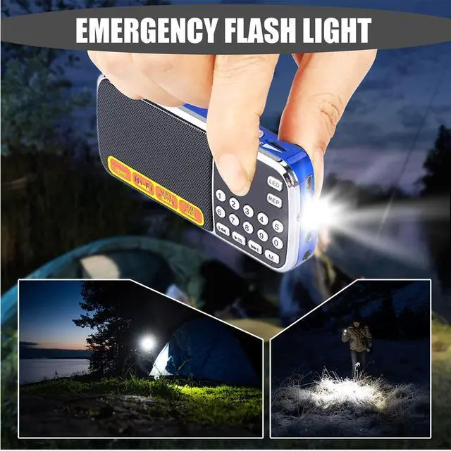 Alt view image 5 of 6 - Radios Portable AM with MP3 Speaker, Portable Radio Support TF Card/USB,Rechargeable Battery Powered FM Radio,Mini Radio with Best Reception (Blue)