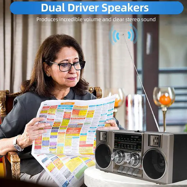 Alt view image 3 of 7 - Radios Portable AM FM, Full Band Portable Radio with RGB Bluetooth Speaker, Clear Sound Quality for Garden, Park, Bathroom (Gold)