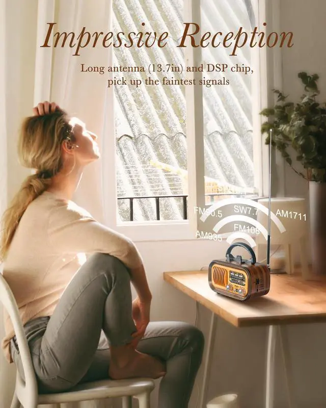 Alt view image 5 of 6 - J150 Vintage/Retro Radio Bluetooth Speaker, AM FM Radio with Bluetooth, Bluetooth Radio, Support TF Card/USB Playing, TWS, D Battery Operated Radio, Rechargeable Radios