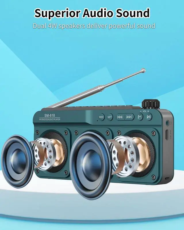 Alt view image 5 of 7 - Small Digital FM Radio Bluetooth Speaker, Handheld Rechargeable Radio Wireless Speaker, LCD Display, Double Speakers, Headphone Jack, Support USB/Micro SD Card MP3 Play for Home Outdoor (No AM)