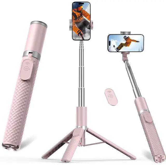 Main image of Phone Tripod & Selfie Stick with Remote, Portable, Lightweight for Video Recording Vlog, Extendable Travel Tripod Stand Compatible with iPhone Android, Pink, 62"