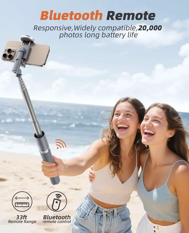 Alt view image 2 of 7 - Phone Tripod & Selfie Stick with Remote, Portable, Lightweight for Video Recording Vlog, Extendable Travel Tripod Stand Compatible with iPhone Android, Grey, 62"