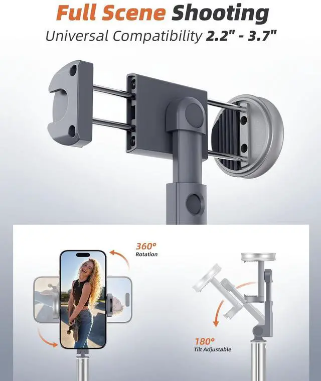 Alt view image 5 of 7 - Phone Tripod & Selfie Stick with Remote, Portable, Lightweight for Video Recording Vlog, Extendable Travel Tripod Stand Compatible with iPhone Android, Grey, 62"