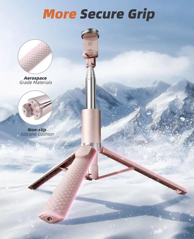 Alt view image 4 of 6 - Phone Tripod & Selfie Stick with Remote, Portable, Lightweight for Video Recording Vlog, Extendable Travel Tripod Stand Compatible with iPhone Android, Pink, 62"