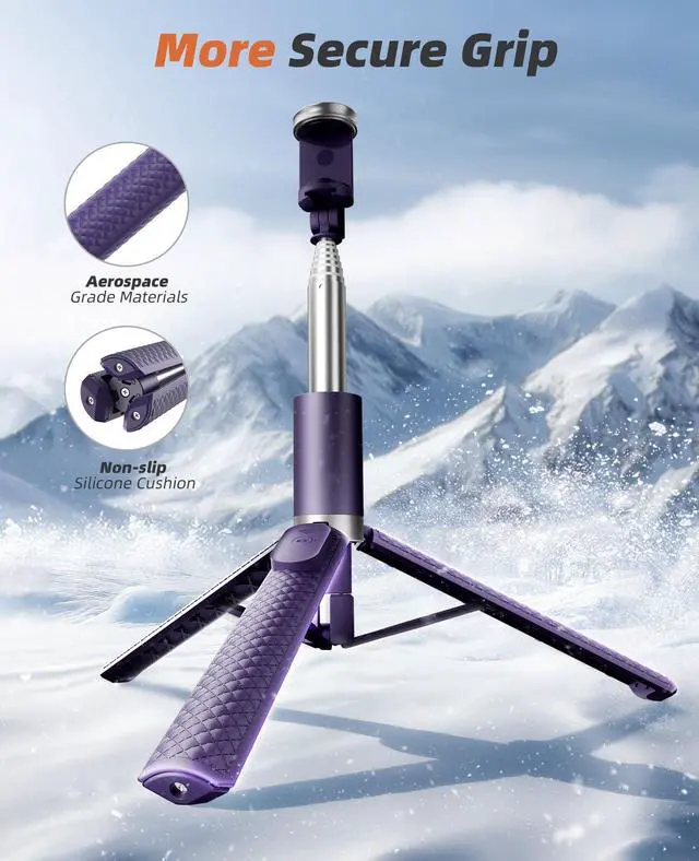 Alt view image 4 of 7 - Phone Tripod & Selfie Stick with Remote, Portable, Lightweight for Video Recording Vlog, Extendable Travel Tripod Stand Compatible with iPhone Android, Purple, 62"