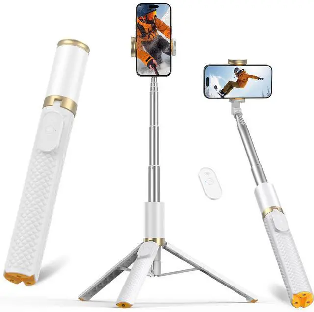 Main image of Phone Tripod & Selfie Stick with Remote, Portable, Lightweight for Video Recording Vlog, Extendable Travel Tripod Stand Compatible with iPhone Android, White, 62"