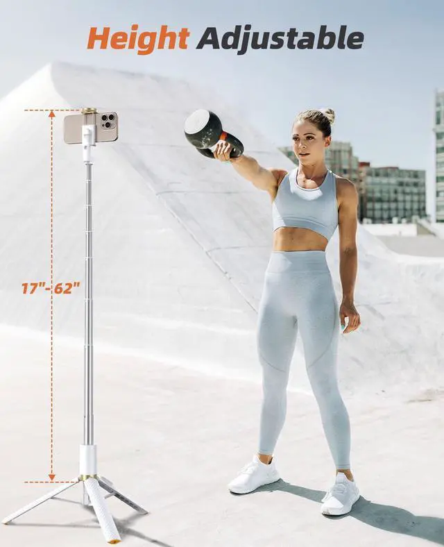 Alt view image 2 of 7 - Phone Tripod & Selfie Stick with Remote, Portable, Lightweight for Video Recording Vlog, Extendable Travel Tripod Stand Compatible with iPhone Android, White, 62"