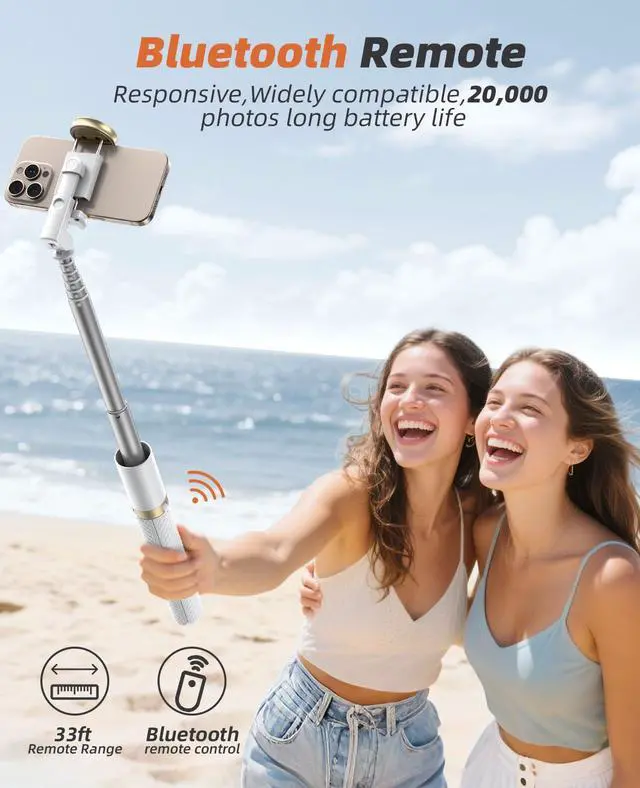 Alt view image 3 of 7 - Phone Tripod & Selfie Stick with Remote, Portable, Lightweight for Video Recording Vlog, Extendable Travel Tripod Stand Compatible with iPhone Android, White, 62"