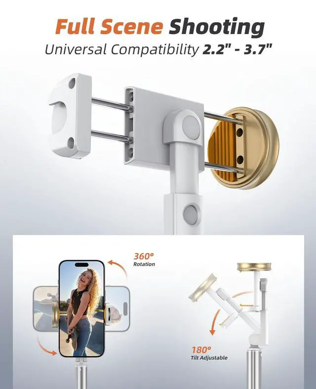 Alt view image 5 of 7 - Phone Tripod & Selfie Stick with Remote, Portable, Lightweight for Video Recording Vlog, Extendable Travel Tripod Stand Compatible with iPhone Android, White, 62"