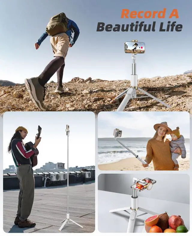 Alt view image 7 of 7 - Phone Tripod & Selfie Stick with Remote, Portable, Lightweight for Video Recording Vlog, Extendable Travel Tripod Stand Compatible with iPhone Android, White, 62"