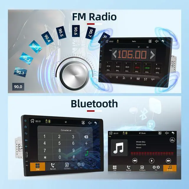 Alt view image 3 of 7 - 9 inch Wireless CarPlay Single Din Car Stereo 1 Din Touch Screen Car Play Android Auto Radio with Mirror Link/1080P/EQ Audio/SWC/Bluetooth/ 7 Collor Buttons +Backup Camera