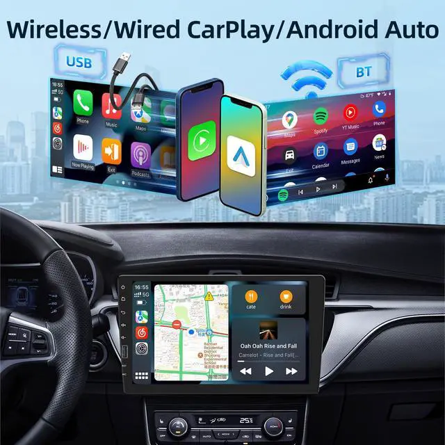 Alt view image 2 of 7 - 9 inch Wireless CarPlay Single Din Car Stereo 1 Din Touch Screen Car Play Android Auto Radio with Mirror Link/1080P/EQ Audio/SWC/Bluetooth/ 7 Collor Buttons +Backup Camera