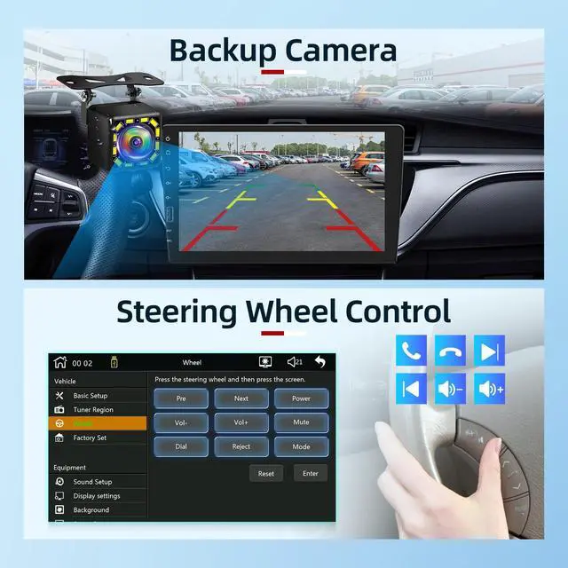 Alt view image 4 of 7 - 9 inch Wireless CarPlay Single Din Car Stereo 1 Din Touch Screen Car Play Android Auto Radio with Mirror Link/1080P/EQ Audio/SWC/Bluetooth/ 7 Collor Buttons +Backup Camera