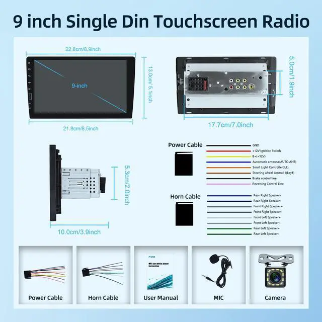 Alt view image 5 of 7 - 9 inch Wireless CarPlay Single Din Car Stereo 1 Din Touch Screen Car Play Android Auto Radio with Mirror Link/1080P/EQ Audio/SWC/Bluetooth/ 7 Collor Buttons +Backup Camera