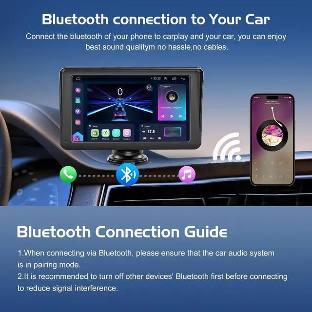 Alt view image 5 of 7 - Portable Wireless Carplay Screen for Car Apple Carplay & Android Auto, 9" HD Touch Screen Car Stereo with 1080P Backup Camera/GPS Navigation/Mirror Link/Voice Control/Aux/TF Card Fits Cars