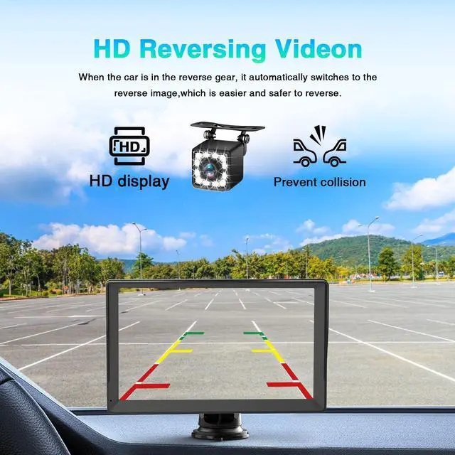 Alt view image 6 of 7 - Portable Wireless Carplay Screen for Car Apple Carplay & Android Auto, 9" HD Touch Screen Car Stereo with 1080P Backup Camera/GPS Navigation/Mirror Link/Voice Control/Aux/TF Card Fits Cars