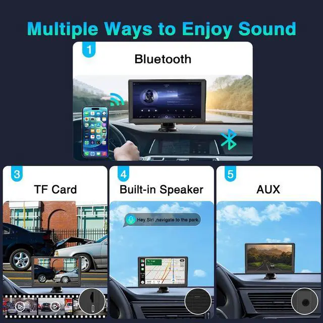 Alt view image 7 of 7 - Portable Wireless Carplay Screen for Car Apple Carplay & Android Auto, 9" HD Touch Screen Car Stereo with 1080P Backup Camera/GPS Navigation/Mirror Link/Voice Control/Aux/TF Card Fits Cars