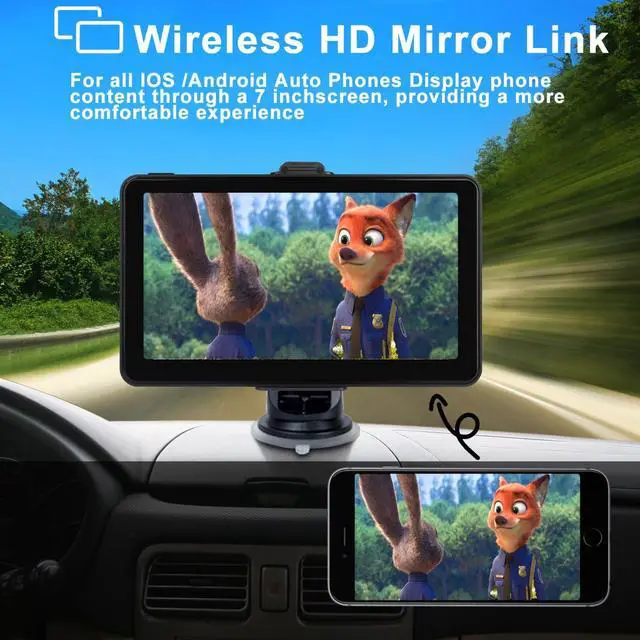 Alt view image 5 of 7 - 7" HD Apple CarPlay & Android Auto Screen for Car | Portable Touchscreen Screen Naivgation Car Stereo, with CarPlay Bluetooth, Mirror Link, Siri, Hands-Free Calling, AirPlay, FM/AUX & Voice Assistant